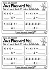 4er-Reihe üben | Einmaleins-Miniheft mit Arbeitsblättern zur Multiplikation | Mathe Klasse 2 – Materialseite 4