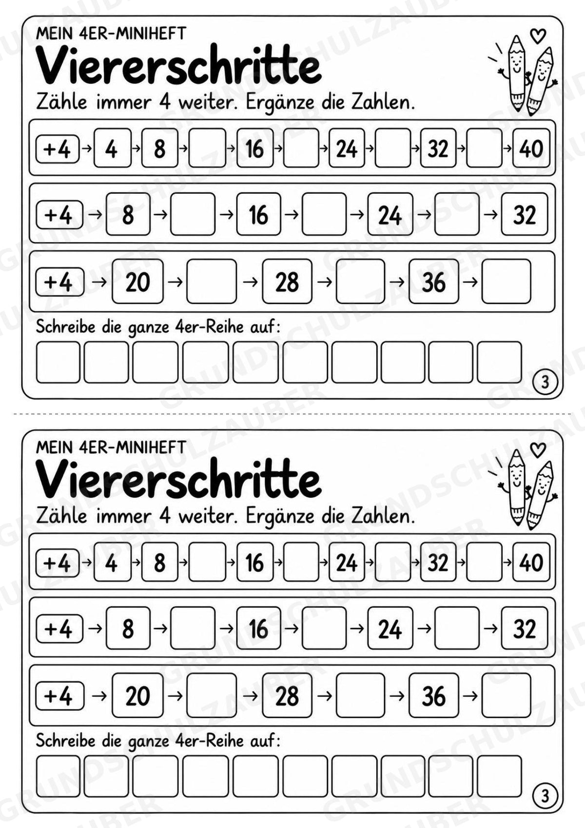 4er-Reihe üben | Einmaleins-Miniheft mit Arbeitsblättern zur Multiplikation | Mathe Klasse 2 – Materialseite 5