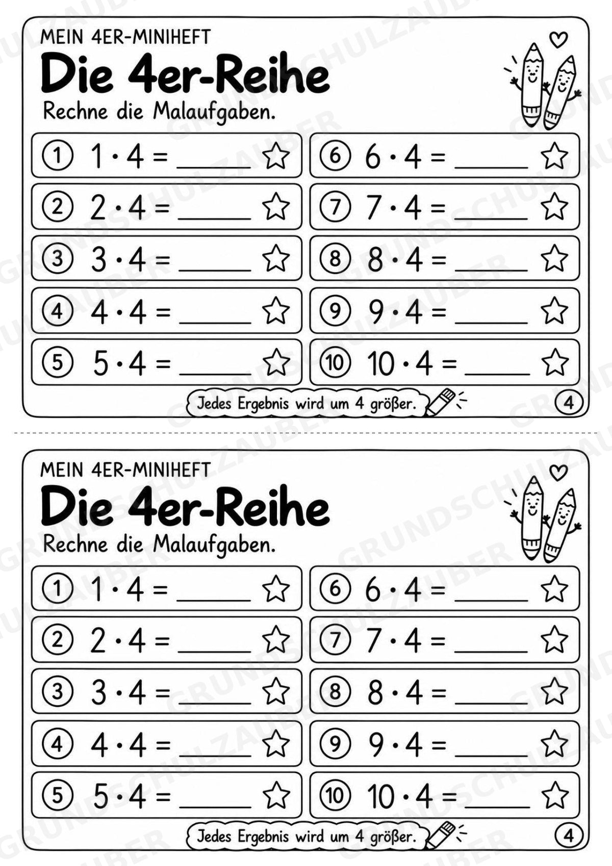 4er-Reihe üben | Einmaleins-Miniheft mit Arbeitsblättern zur Multiplikation | Mathe Klasse 2 – Materialseite 6