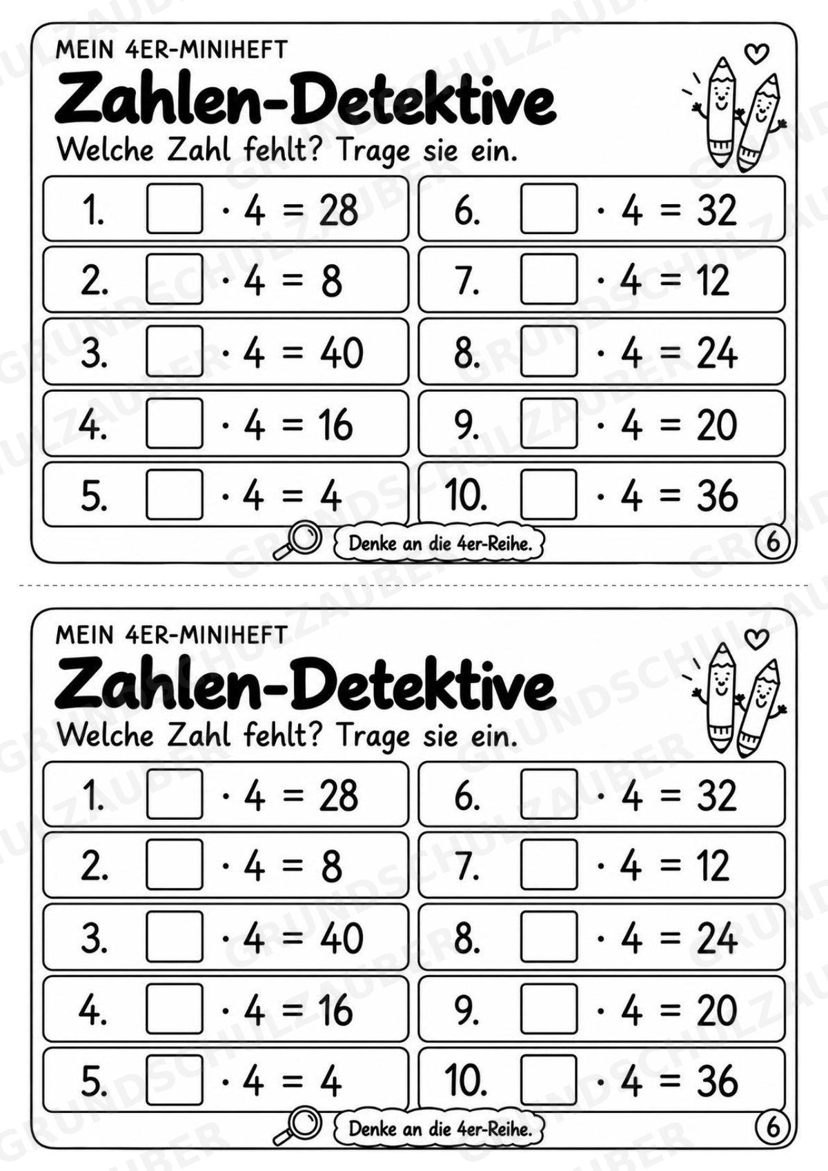 4er-Reihe üben | Einmaleins-Miniheft mit Arbeitsblättern zur Multiplikation | Mathe Klasse 2 – Materialseite 8