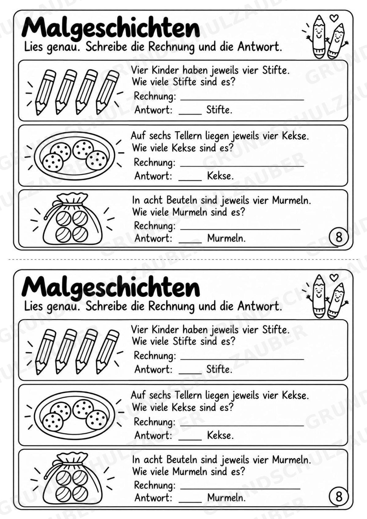 4er-Reihe üben | Einmaleins-Miniheft mit Arbeitsblättern zur Multiplikation | Mathe Klasse 2 – Materialseite 10
