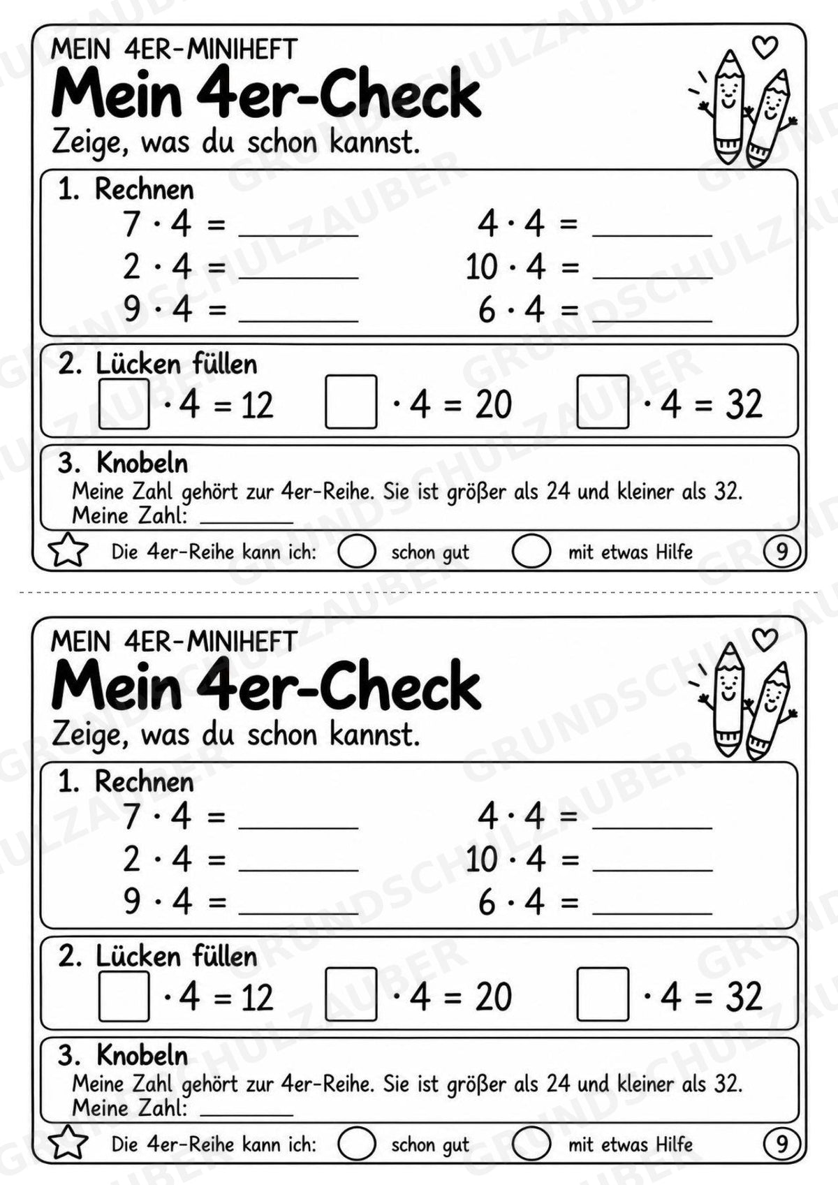 4er-Reihe üben | Einmaleins-Miniheft mit Arbeitsblättern zur Multiplikation | Mathe Klasse 2 – Materialseite 11