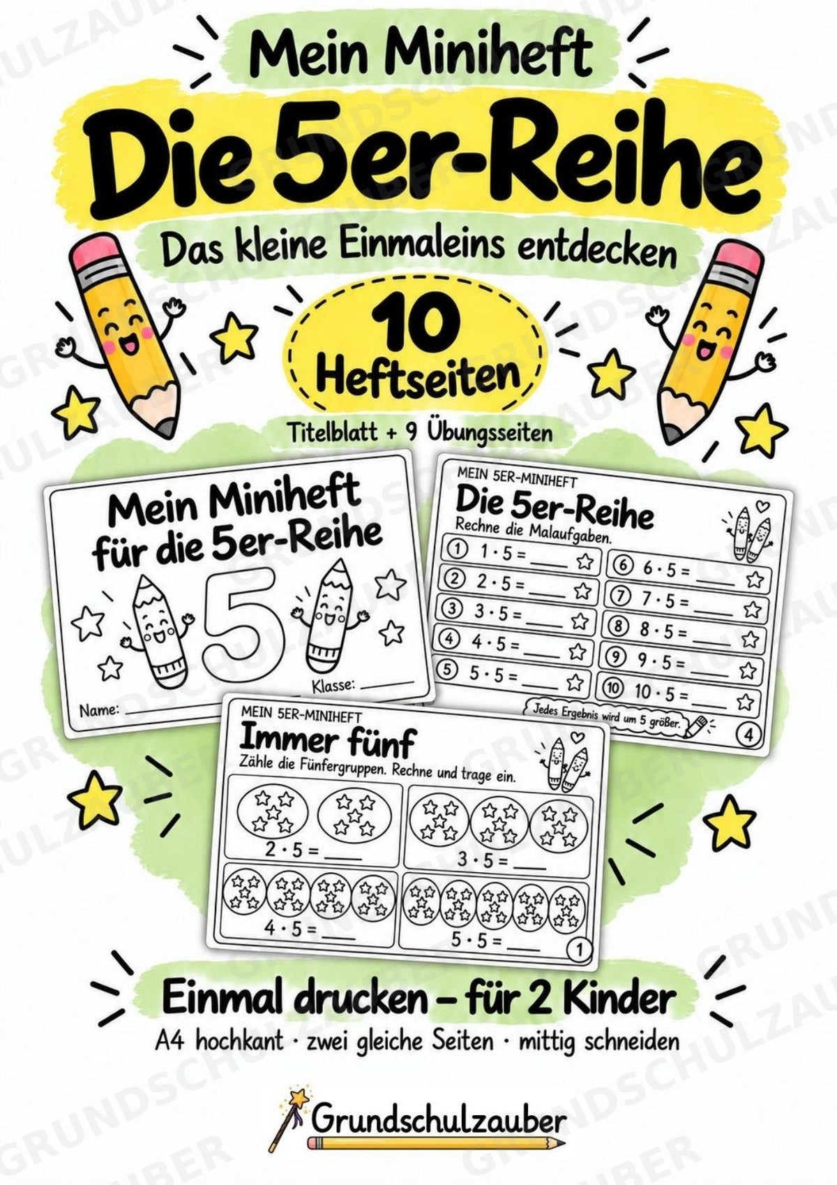 5er-Reihe üben | Einmaleins-Miniheft mit Arbeitsblättern zur Multiplikation | Mathe Klasse 2 – Cover