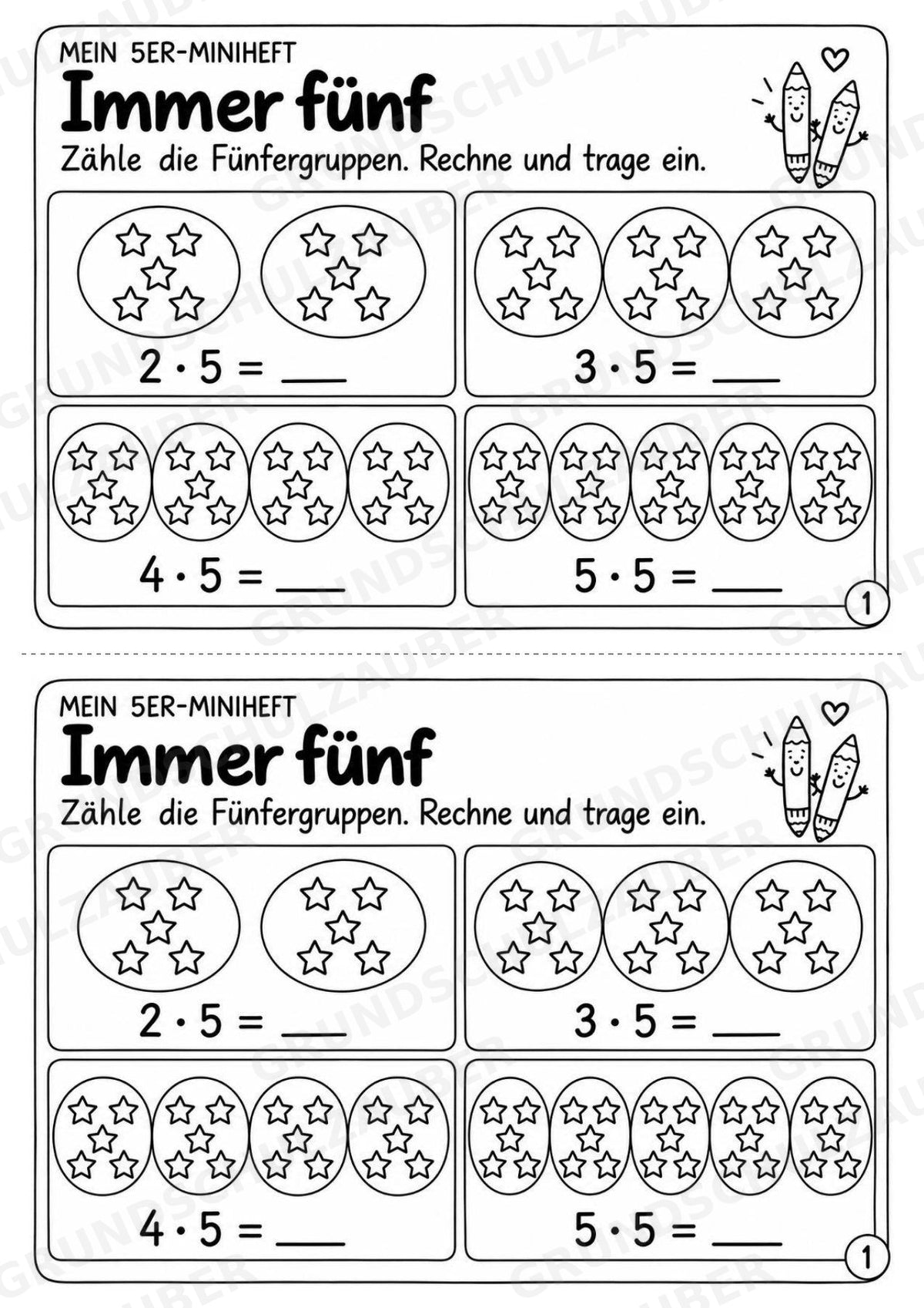 5er-Reihe üben | Einmaleins-Miniheft mit Arbeitsblättern zur Multiplikation | Mathe Klasse 2 – Materialseite 3