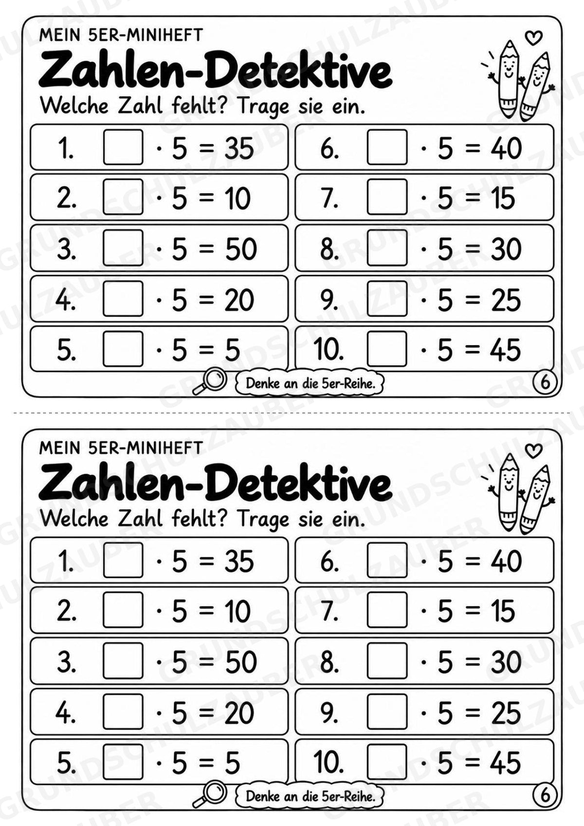 5er-Reihe üben | Einmaleins-Miniheft mit Arbeitsblättern zur Multiplikation | Mathe Klasse 2 – Materialseite 8