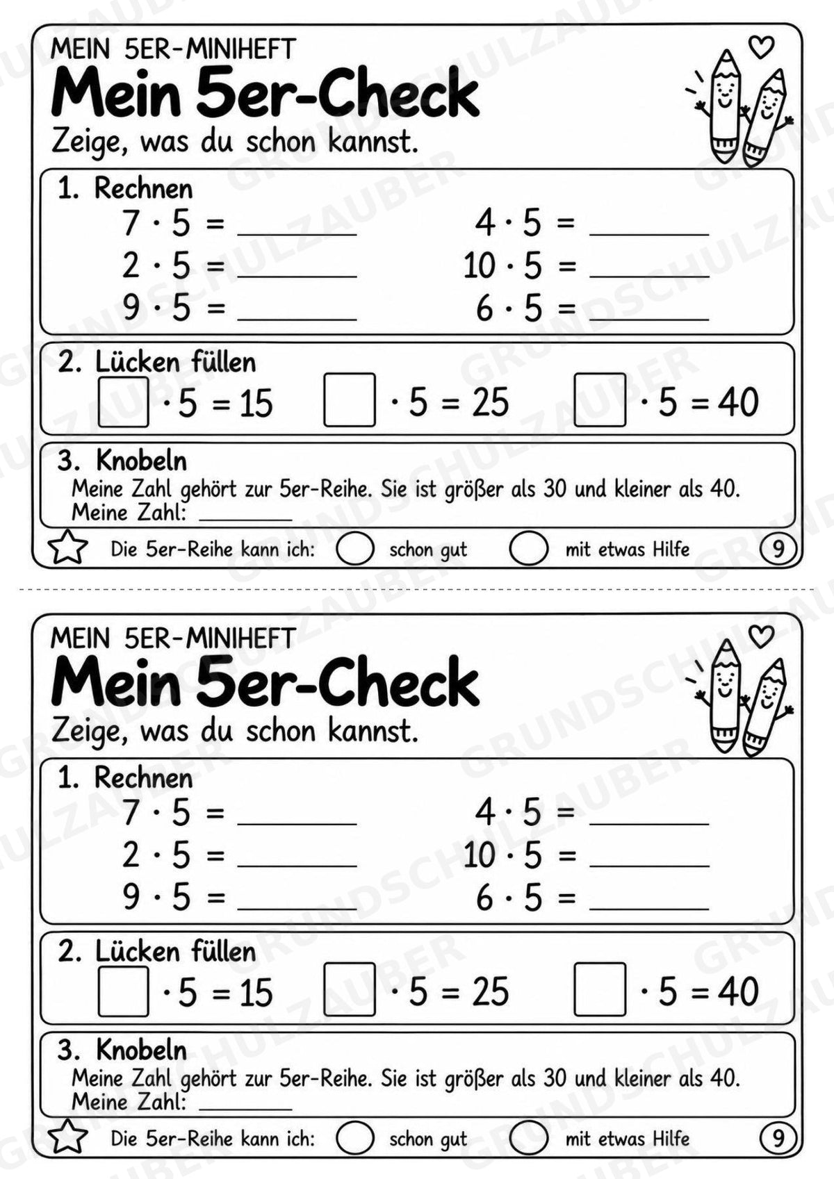 5er-Reihe üben | Einmaleins-Miniheft mit Arbeitsblättern zur Multiplikation | Mathe Klasse 2 – Materialseite 11