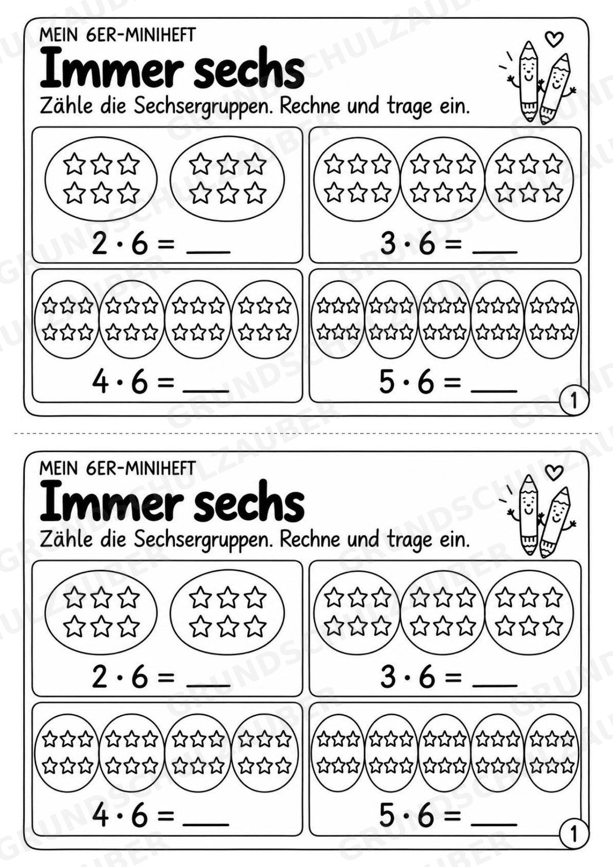 Miniheft 6er-Reihe – Einmaleins üben mit Malaufgaben & Rechengeschichten | Mathe Klasse 2 | 10 Heftseiten – Materialseite 3