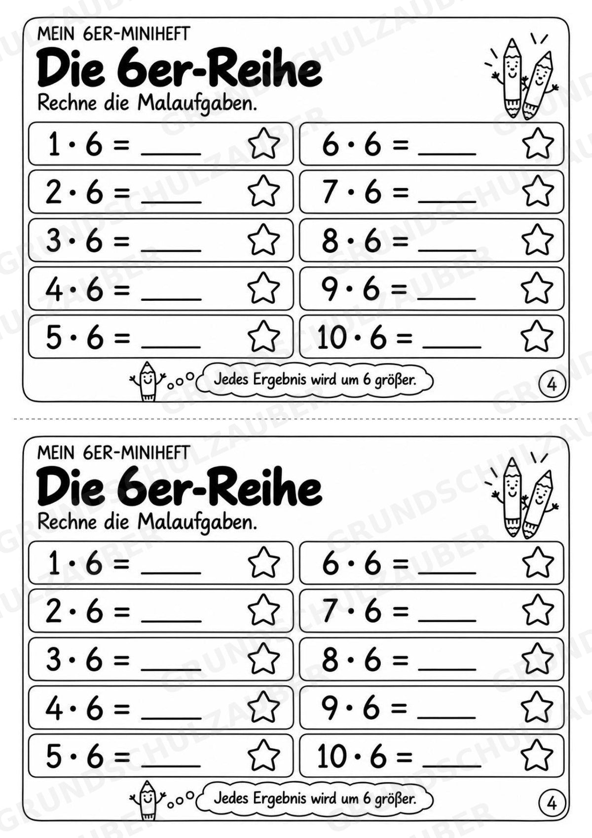 Miniheft 6er-Reihe – Einmaleins üben mit Malaufgaben & Rechengeschichten | Mathe Klasse 2 | 10 Heftseiten – Materialseite 6