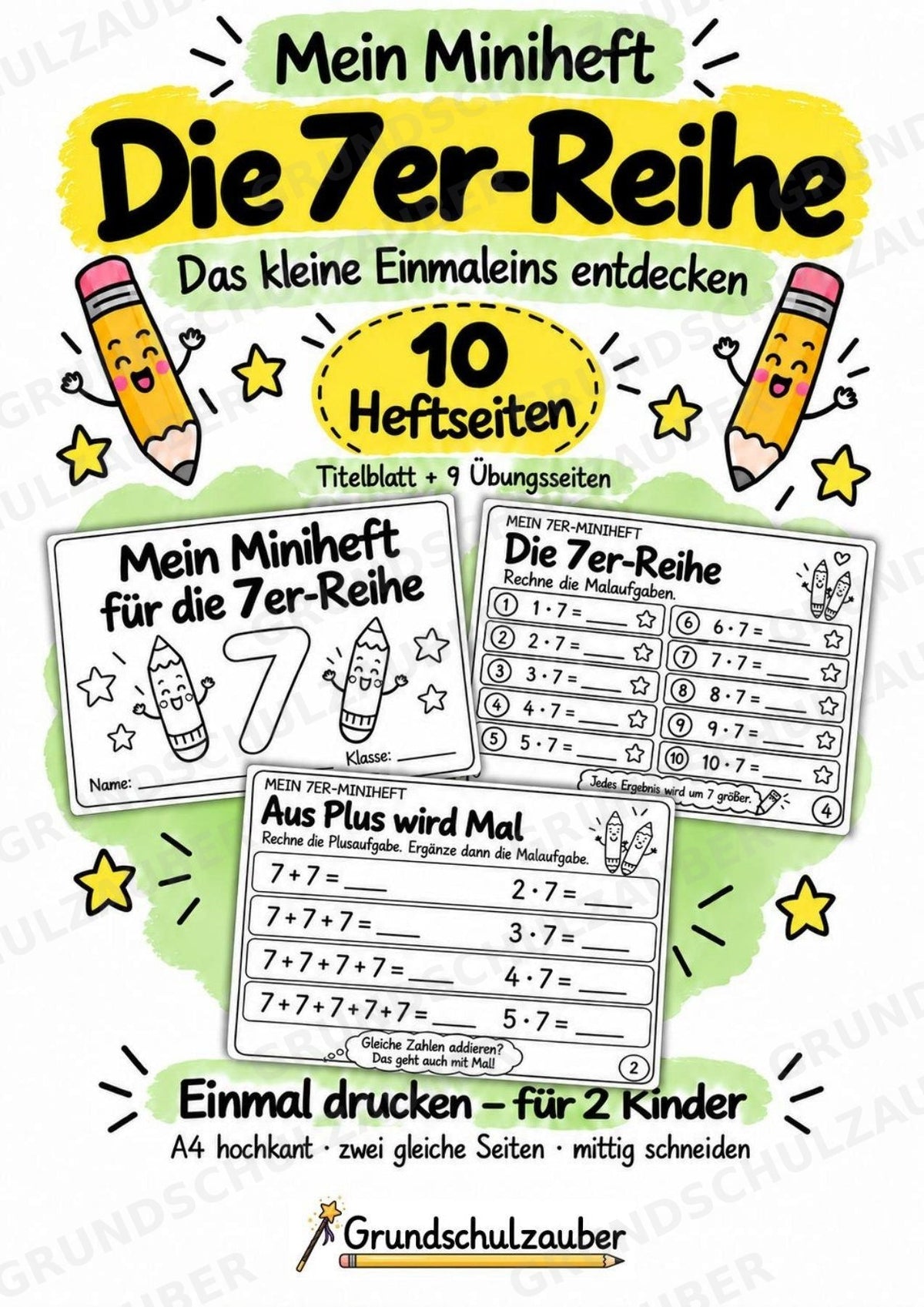 Miniheft 7er-Reihe – Einmaleins üben mit Malaufgaben & Rechengeschichten | Mathe Klasse 2 | 10 Heftseiten – Cover
