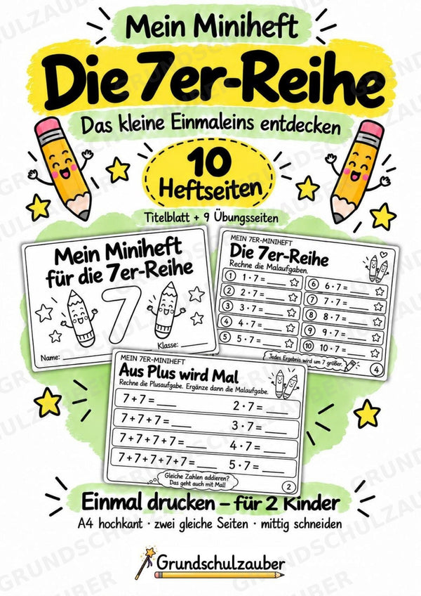 Miniheft 7er-Reihe – Einmaleins üben mit Malaufgaben & Rechengeschichten | Mathe Klasse 2 | 10 Heftseiten