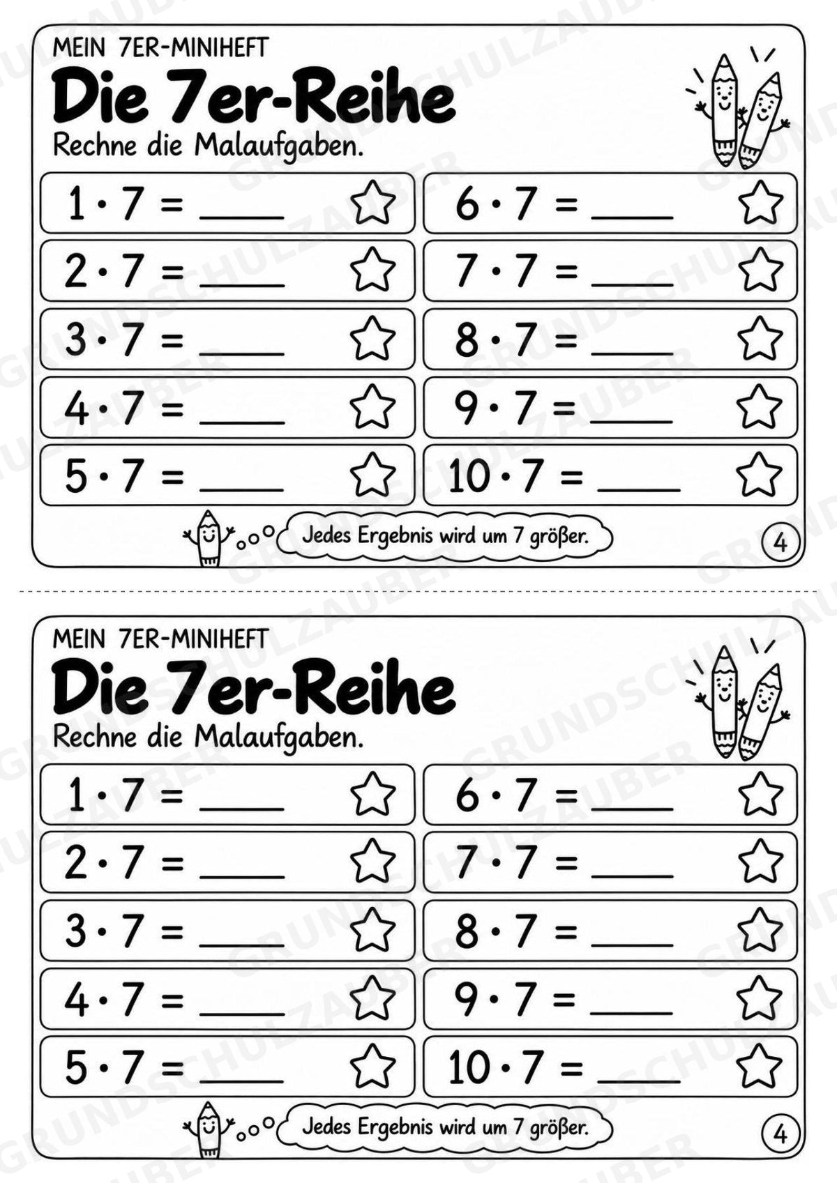 Miniheft 7er-Reihe – Einmaleins üben mit Malaufgaben & Rechengeschichten | Mathe Klasse 2 | 10 Heftseiten – Materialseite 6