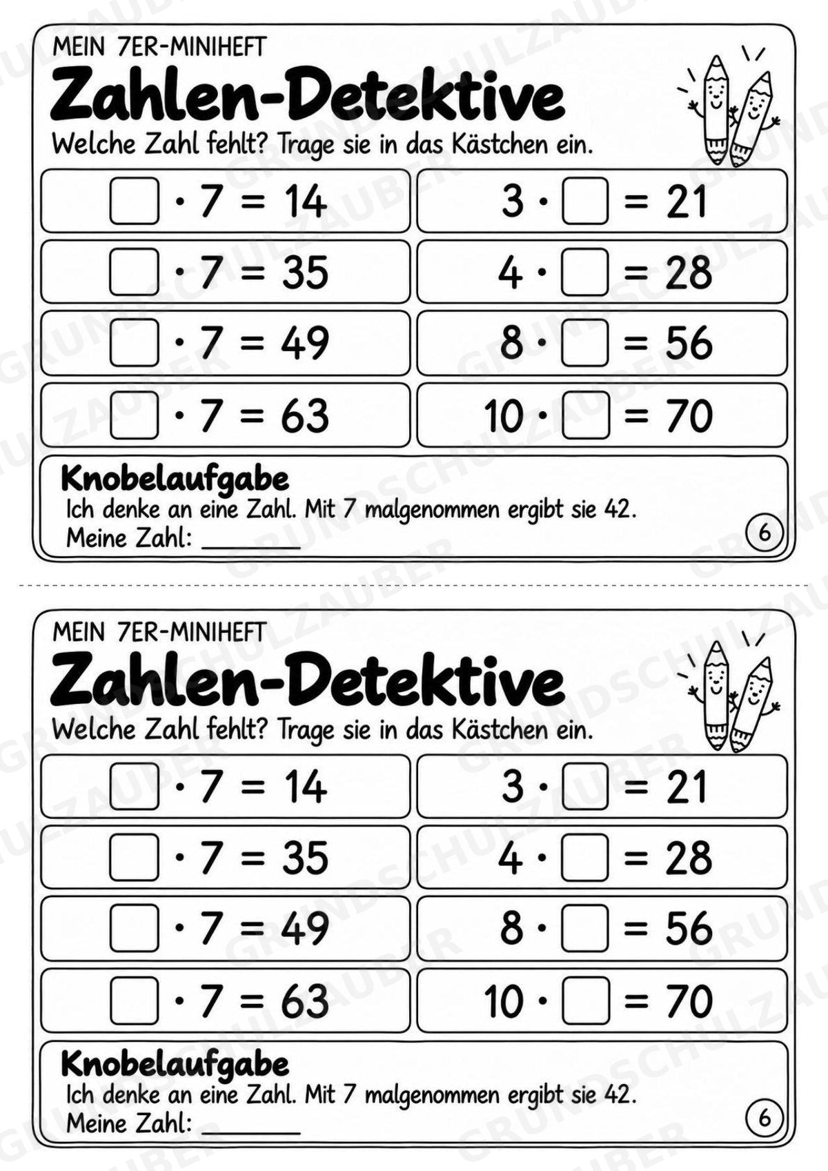 Miniheft 7er-Reihe – Einmaleins üben mit Malaufgaben & Rechengeschichten | Mathe Klasse 2 | 10 Heftseiten – Materialseite 8