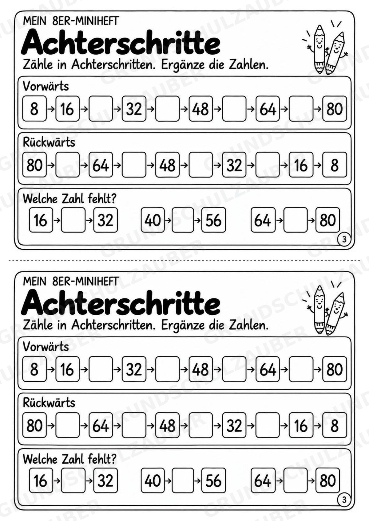Miniheft 8er-Reihe – Einmaleins üben mit Malaufgaben & Rechengeschichten | Mathe Klasse 2 | 10 Heftseiten – Materialseite 5