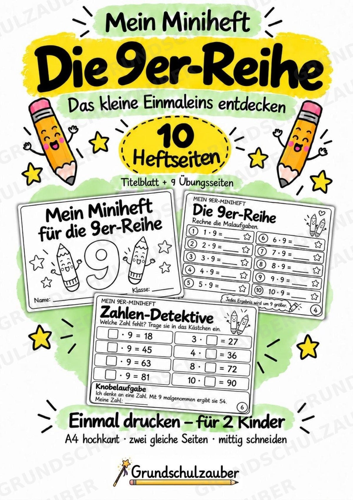 Miniheft 9er-Reihe – Einmaleins üben mit Malaufgaben & Rechengeschichten | Mathe Klasse 2 | 10 Heftseiten – Cover