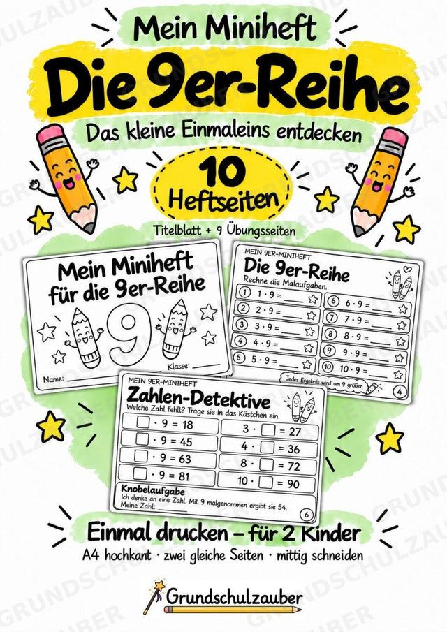 Miniheft 9er-Reihe – Einmaleins üben mit Malaufgaben & Rechengeschichten | Mathe Klasse 2 | 10 Heftseiten – Cover