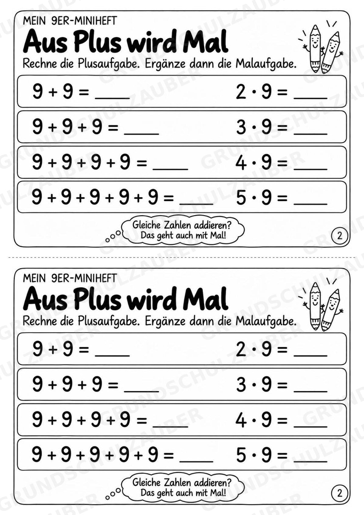 Miniheft 9er-Reihe – Einmaleins üben mit Malaufgaben & Rechengeschichten | Mathe Klasse 2 | 10 Heftseiten – Materialseite 4