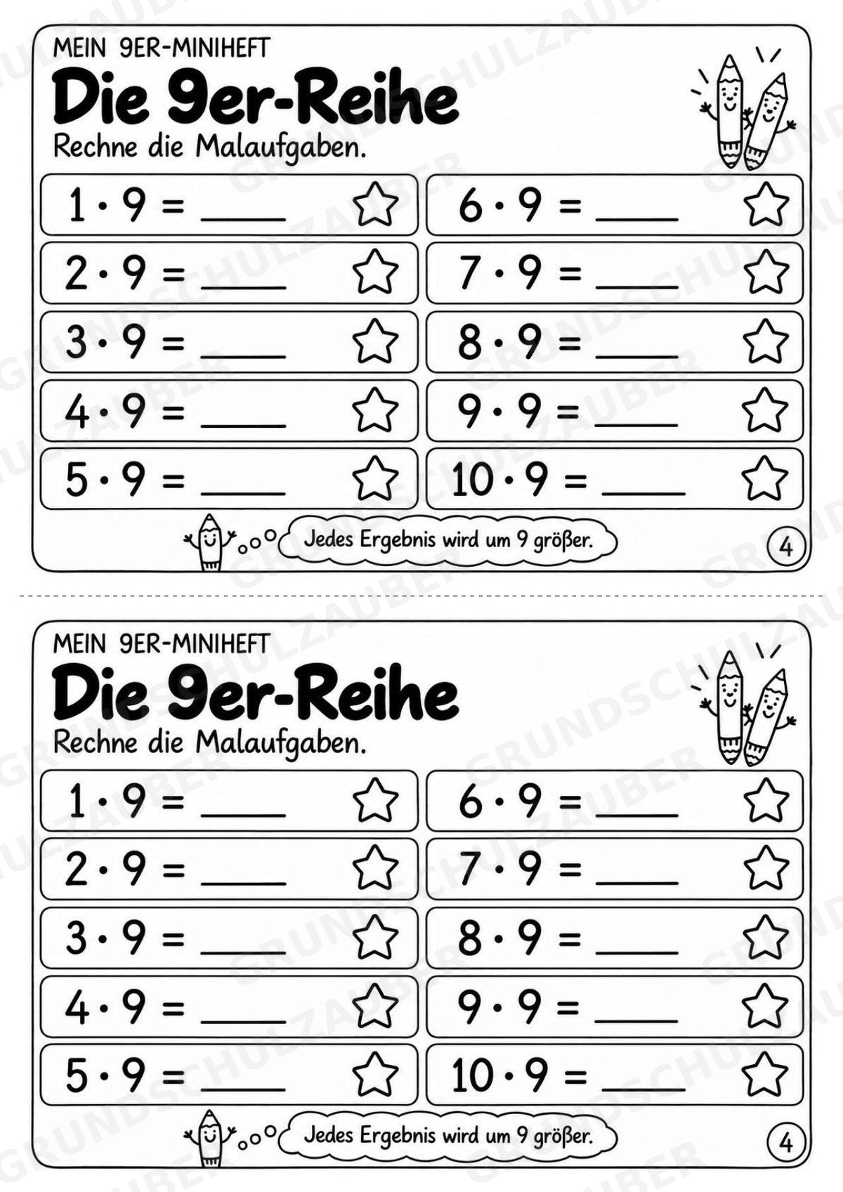Miniheft 9er-Reihe – Einmaleins üben mit Malaufgaben & Rechengeschichten | Mathe Klasse 2 | 10 Heftseiten – Materialseite 6