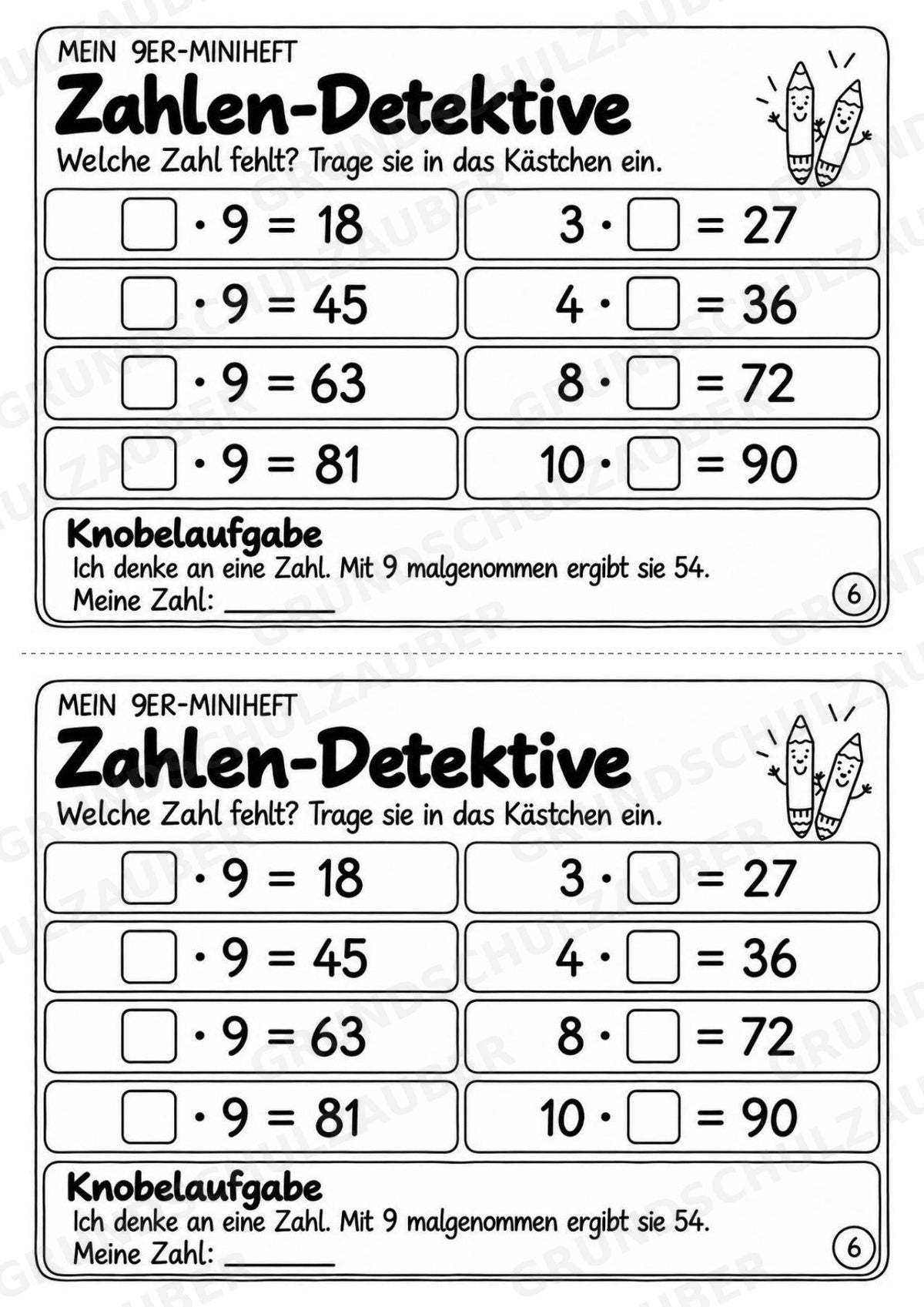 Miniheft 9er-Reihe – Einmaleins üben mit Malaufgaben & Rechengeschichten | Mathe Klasse 2 | 10 Heftseiten – Materialseite 8
