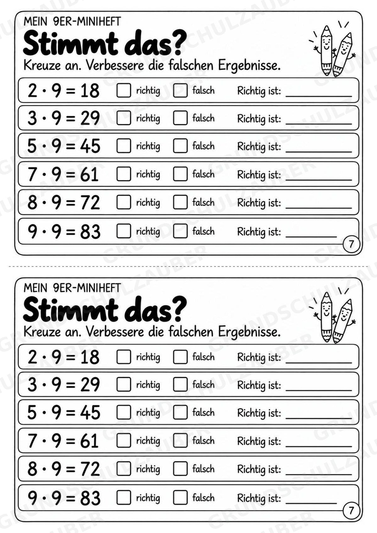 Miniheft 9er-Reihe – Einmaleins üben mit Malaufgaben & Rechengeschichten | Mathe Klasse 2 | 10 Heftseiten – Materialseite 9