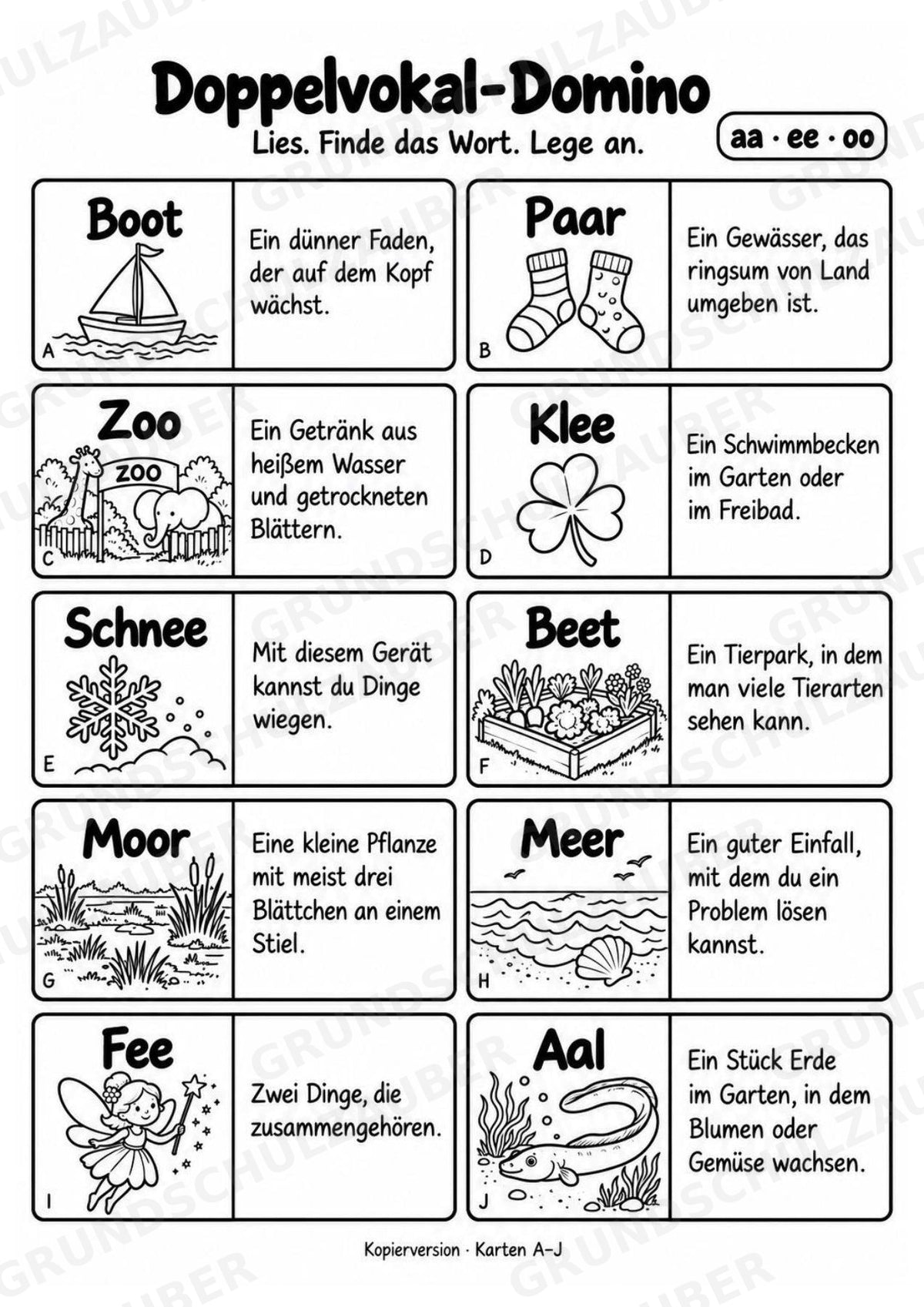 Doppelvokale aa, ee, oo – Domino mit 20 Karten | Lesespiel & Rechtschreibung | Deutsch Klasse 2–3 – Materialseite 5