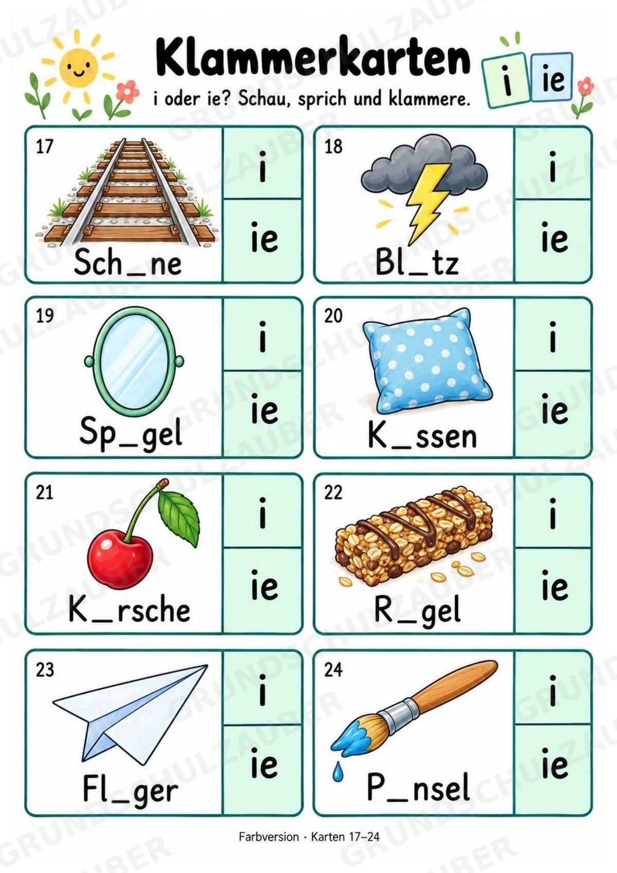 Klammerkarten i oder ie – 24 Bildkarten zur Rechtschreibung | Dehnungs-ie üben | Deutsch Klasse 2–3 – Materialseite 5