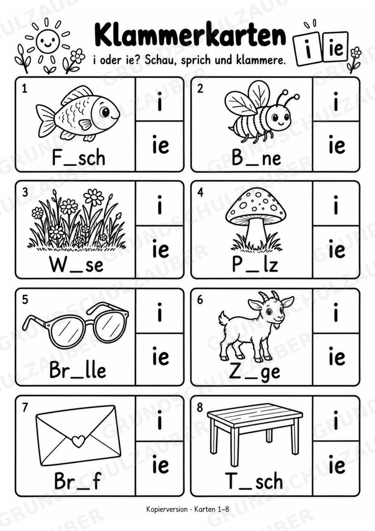 Klammerkarten i oder ie – 24 Bildkarten zur Rechtschreibung | Dehnungs-ie üben | Deutsch Klasse 2–3 – Materialseite 6