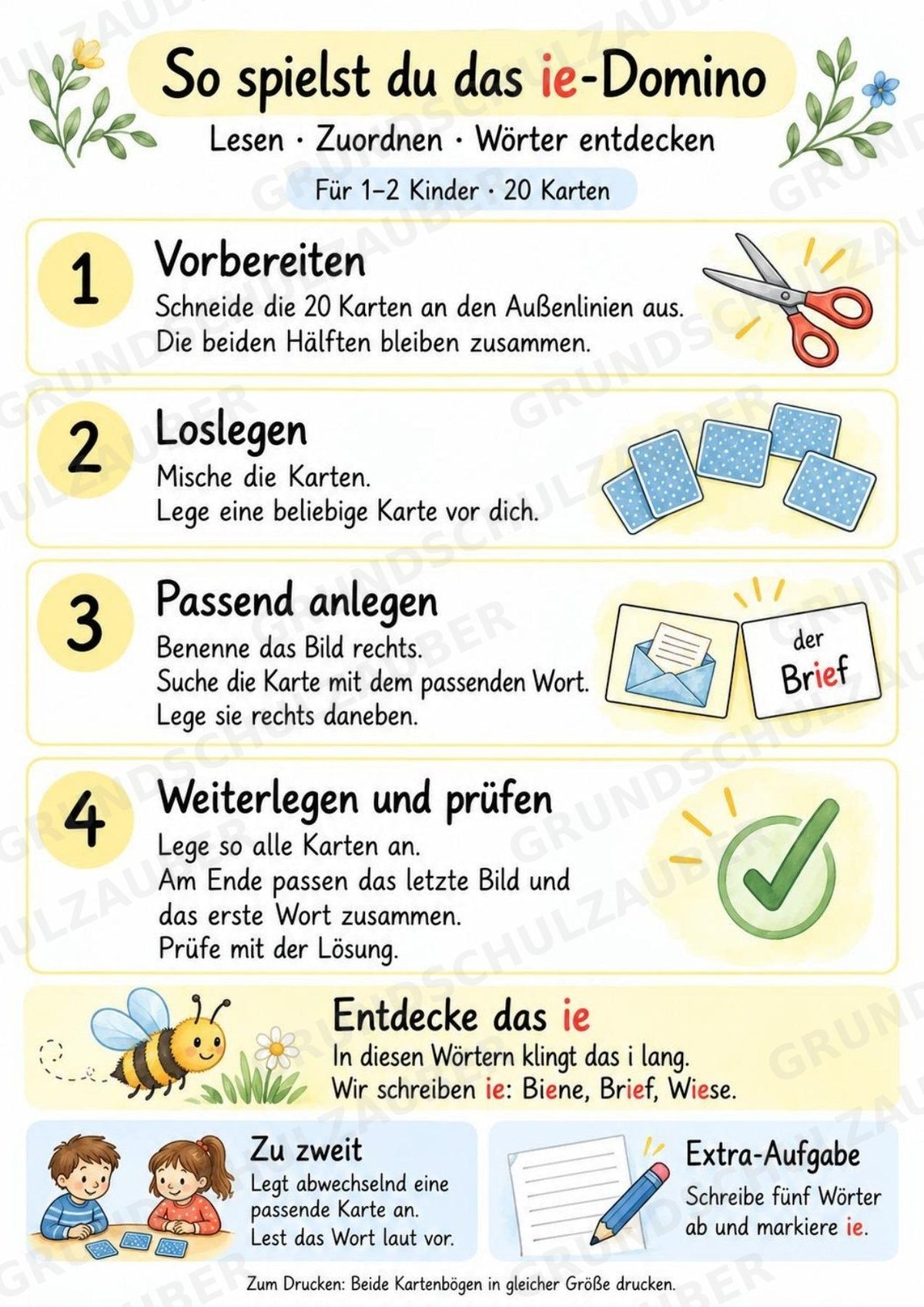 Domino Wörter mit ie – 20 Wort-Bild-Karten | Lesespiel & Rechtschreibung | Deutsch Klasse 2–3 – Materialseite 2