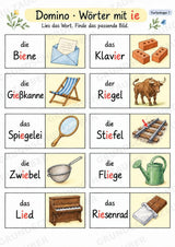 Domino Wörter mit ie – 20 Wort-Bild-Karten | Lesespiel & Rechtschreibung | Deutsch Klasse 2–3 – Materialseite 3