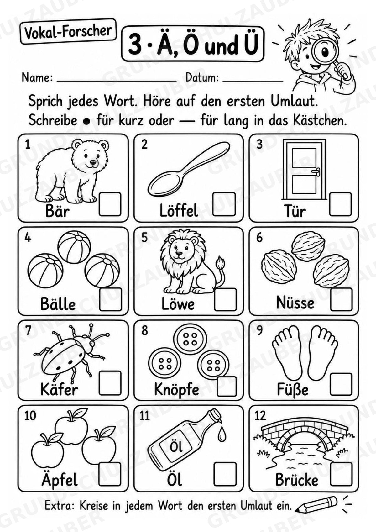 Kurze und lange Vokale – 8 Arbeitsblätter zu Selbstlauten und Umlauten | Deutsch Klasse 2–3 – Materialseite 5