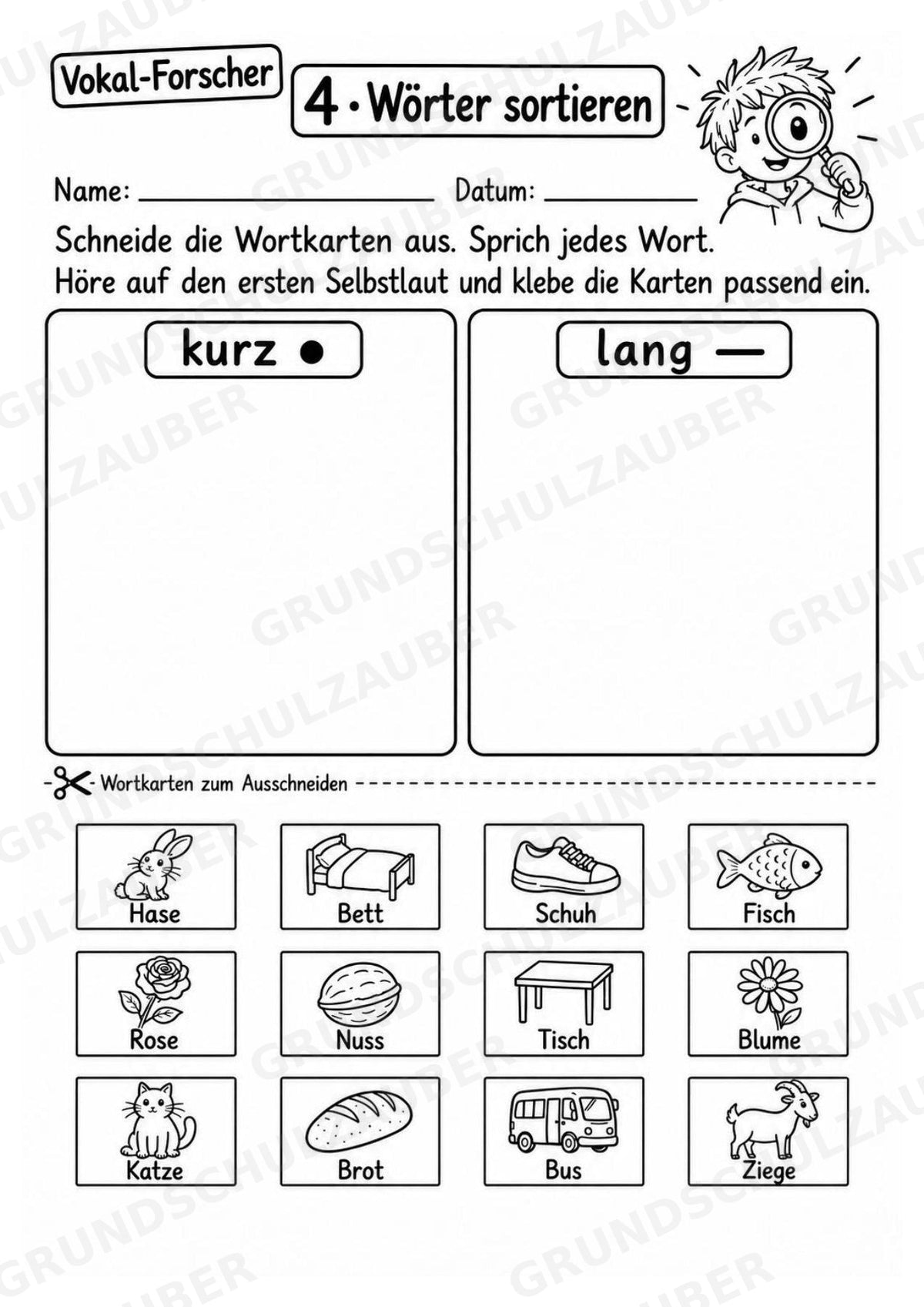 Kurze und lange Vokale – 8 Arbeitsblätter zu Selbstlauten und Umlauten | Deutsch Klasse 2–3 – Materialseite 6