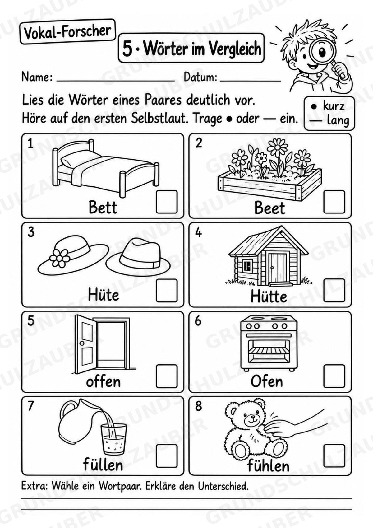 Kurze und lange Vokale – 8 Arbeitsblätter zu Selbstlauten und Umlauten | Deutsch Klasse 2–3 – Materialseite 7