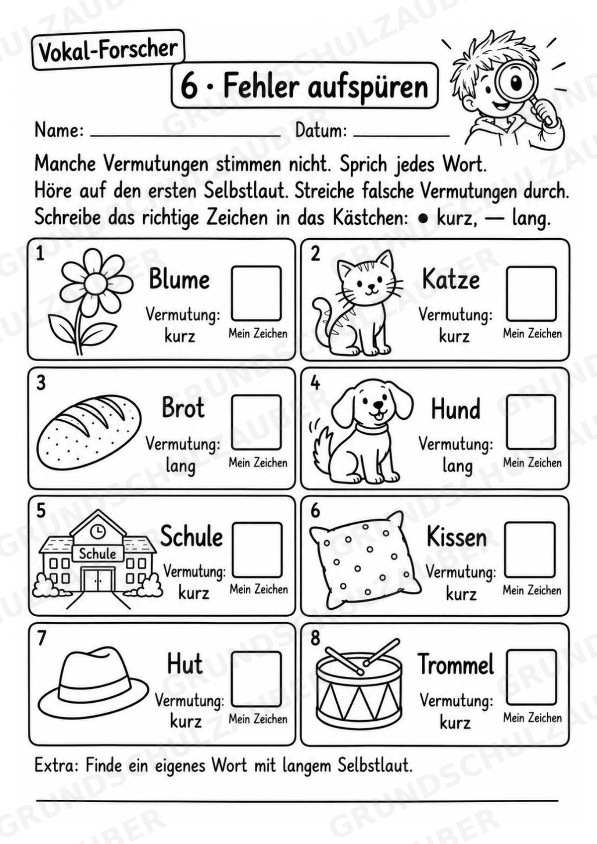 Kurze und lange Vokale – 8 Arbeitsblätter zu Selbstlauten und Umlauten | Deutsch Klasse 2–3 – Materialseite 8