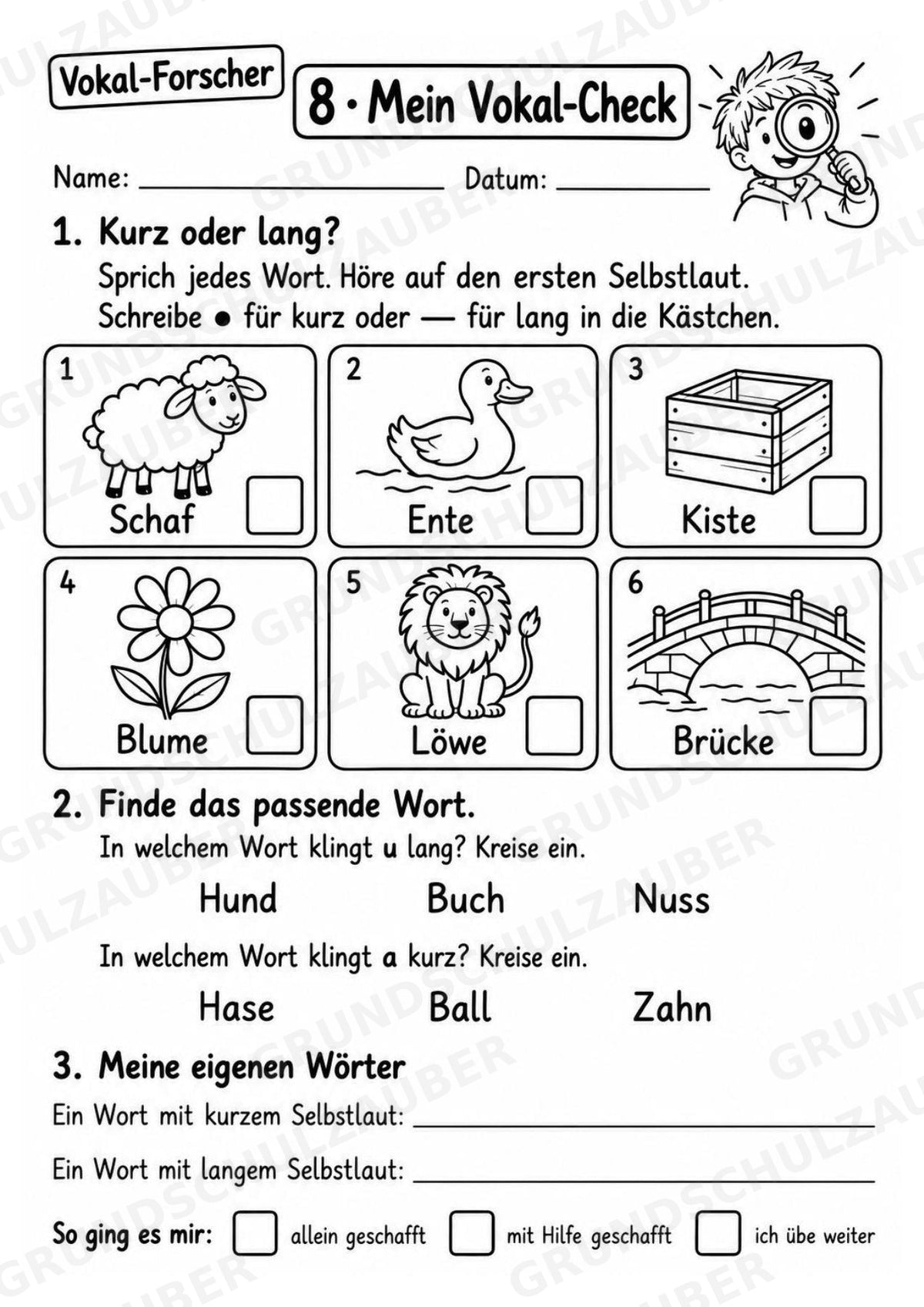 Kurze und lange Vokale – 8 Arbeitsblätter zu Selbstlauten und Umlauten | Deutsch Klasse 2–3 – Materialseite 10