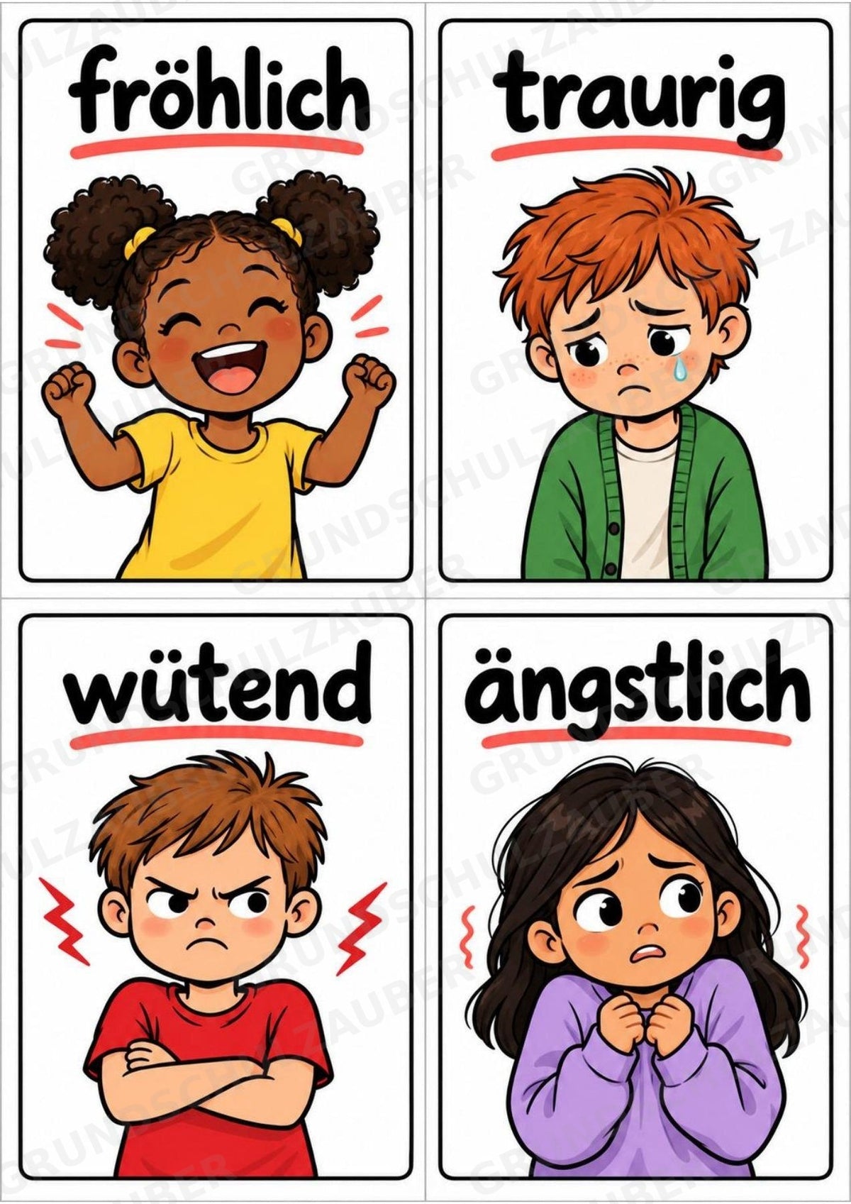 Gefühle & Emotionen – 24 Bildkarten im A6-Format | Grundschule, Vorschule, DaZ, Sprachförderung & Morgenkreis – Materialseite 2