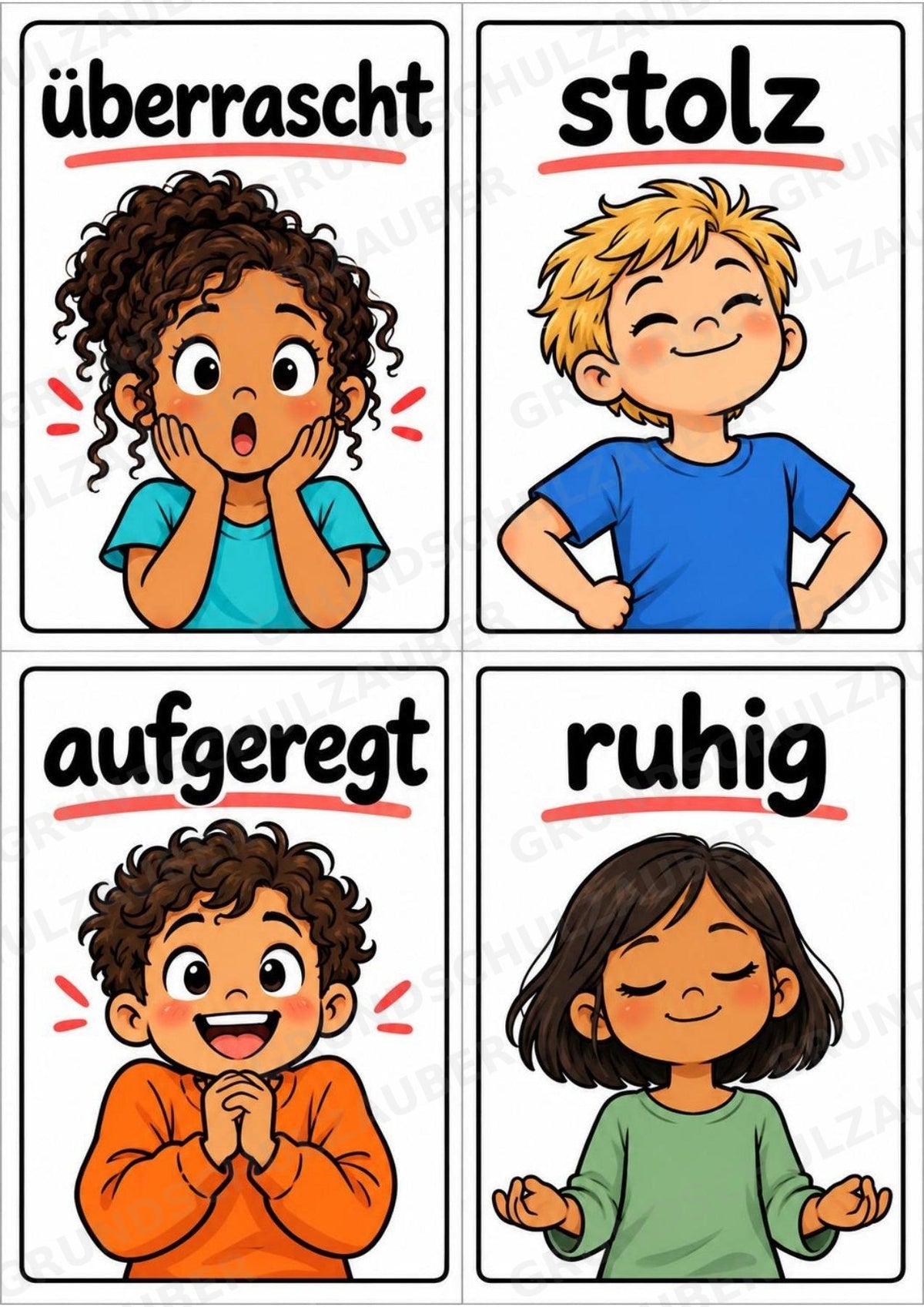 Gefühle & Emotionen – 24 Bildkarten im A6-Format | Grundschule, Vorschule, DaZ, Sprachförderung & Morgenkreis – Materialseite 3