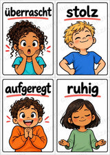 Gefühle & Emotionen – 24 Bildkarten im A6-Format | Grundschule, Vorschule, DaZ, Sprachförderung & Morgenkreis – Materialseite 3