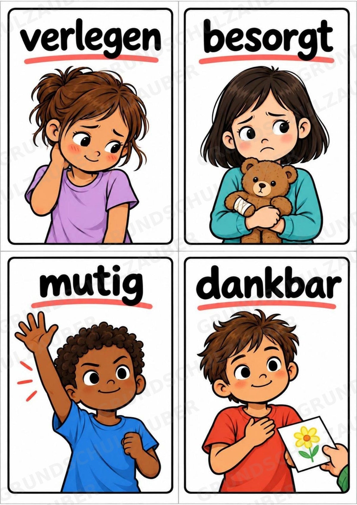 Gefühle & Emotionen – 24 Bildkarten im A6-Format | Grundschule, Vorschule, DaZ, Sprachförderung & Morgenkreis – Materialseite 6