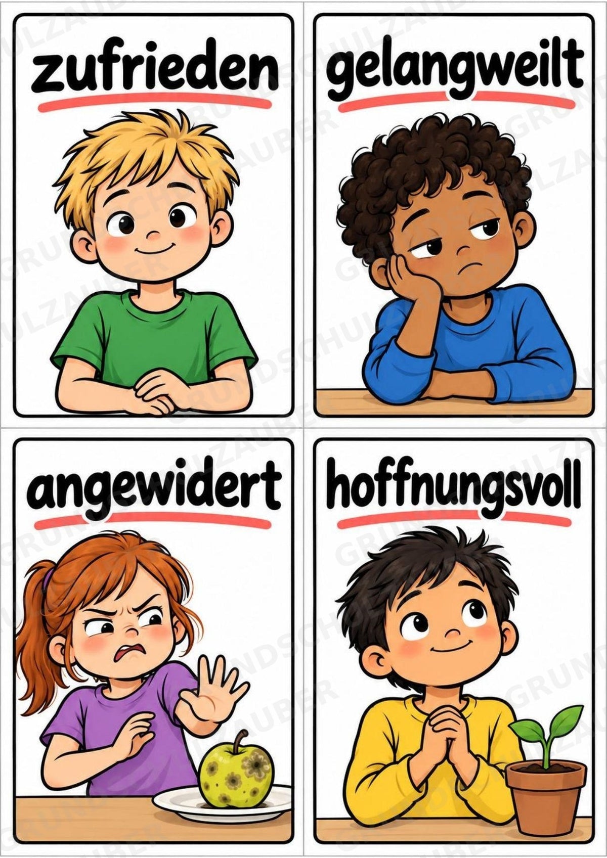 Gefühle & Emotionen – 24 Bildkarten im A6-Format | Grundschule, Vorschule, DaZ, Sprachförderung & Morgenkreis – Materialseite 7