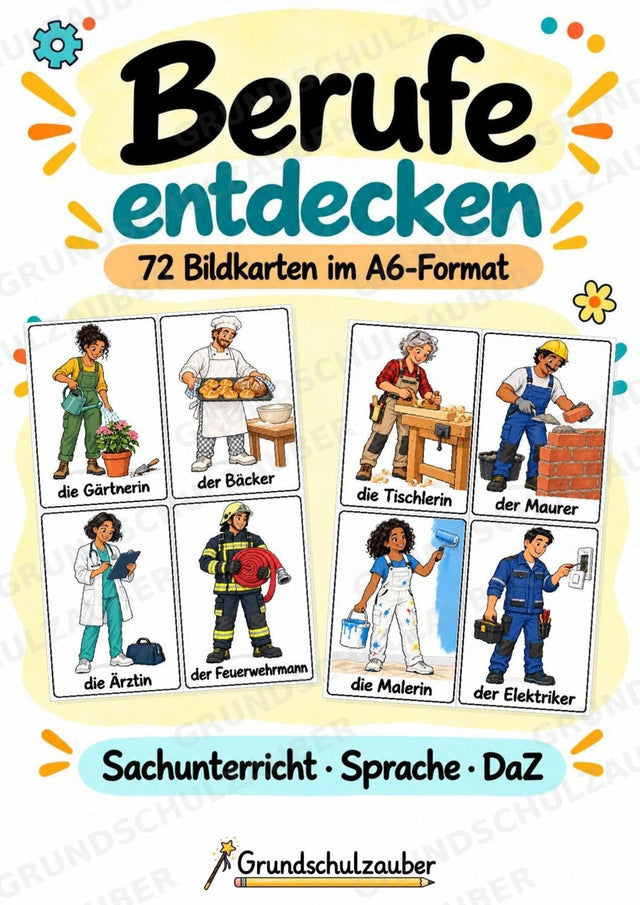 Berufe – 72 Bildkarten im A6-Format | Sachunterricht Grundschule, DaZ, Wortschatz & Sprachförderung – Cover