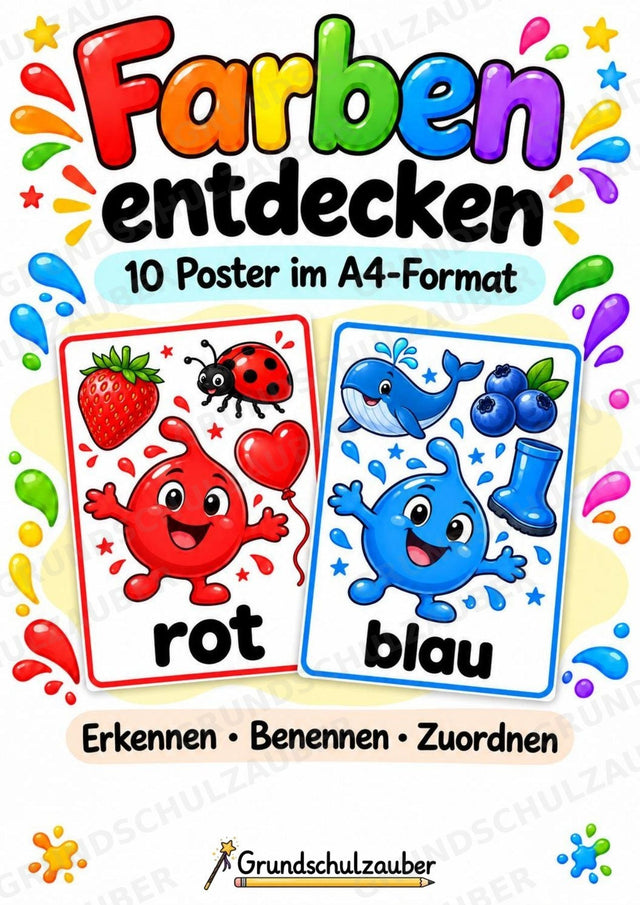 Farben lernen – 10 Farbposter DIN A4 | Kita, Vorschule & Grundschule | Sprachförderung, DaZ und Klassenraumgestaltung – Cover