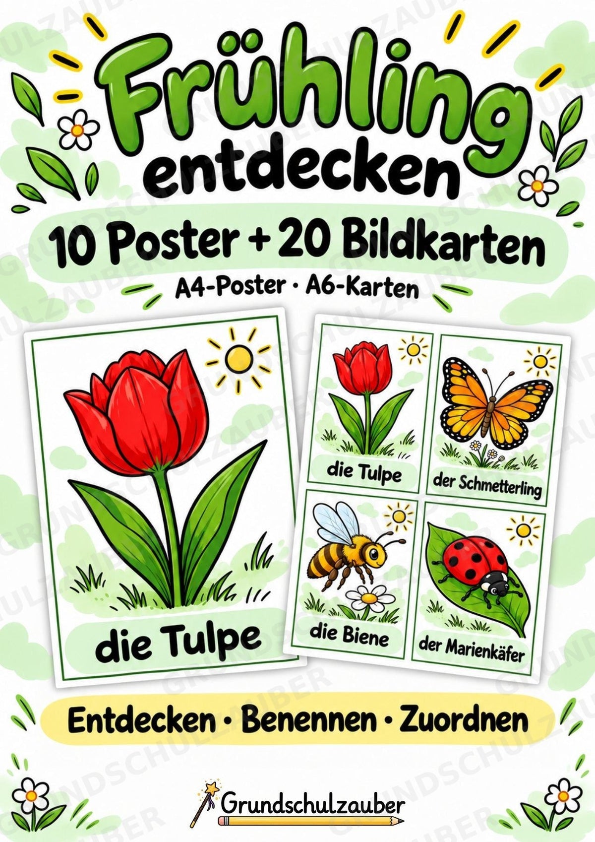 Frühling – 10 Poster & 20 Bildkarten | DIN A4 und A6 | Wortschatz, Sprachförderung, DaZ, Kita & Grundschule – Cover