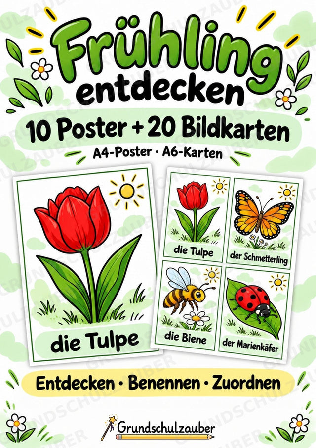 Frühling – 10 Poster & 20 Bildkarten | DIN A4 und A6 | Wortschatz, Sprachförderung, DaZ, Kita & Grundschule – Cover