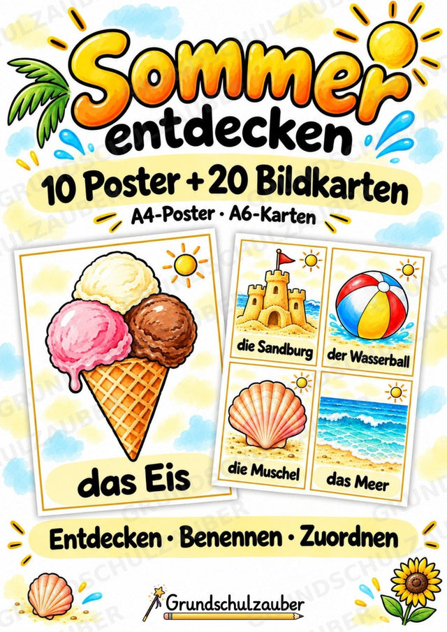 Sommer in der Grundschule | 10 Poster & 20 Bildkarten für Wortschatzarbeit, DaZ und Sprachförderung – Cover