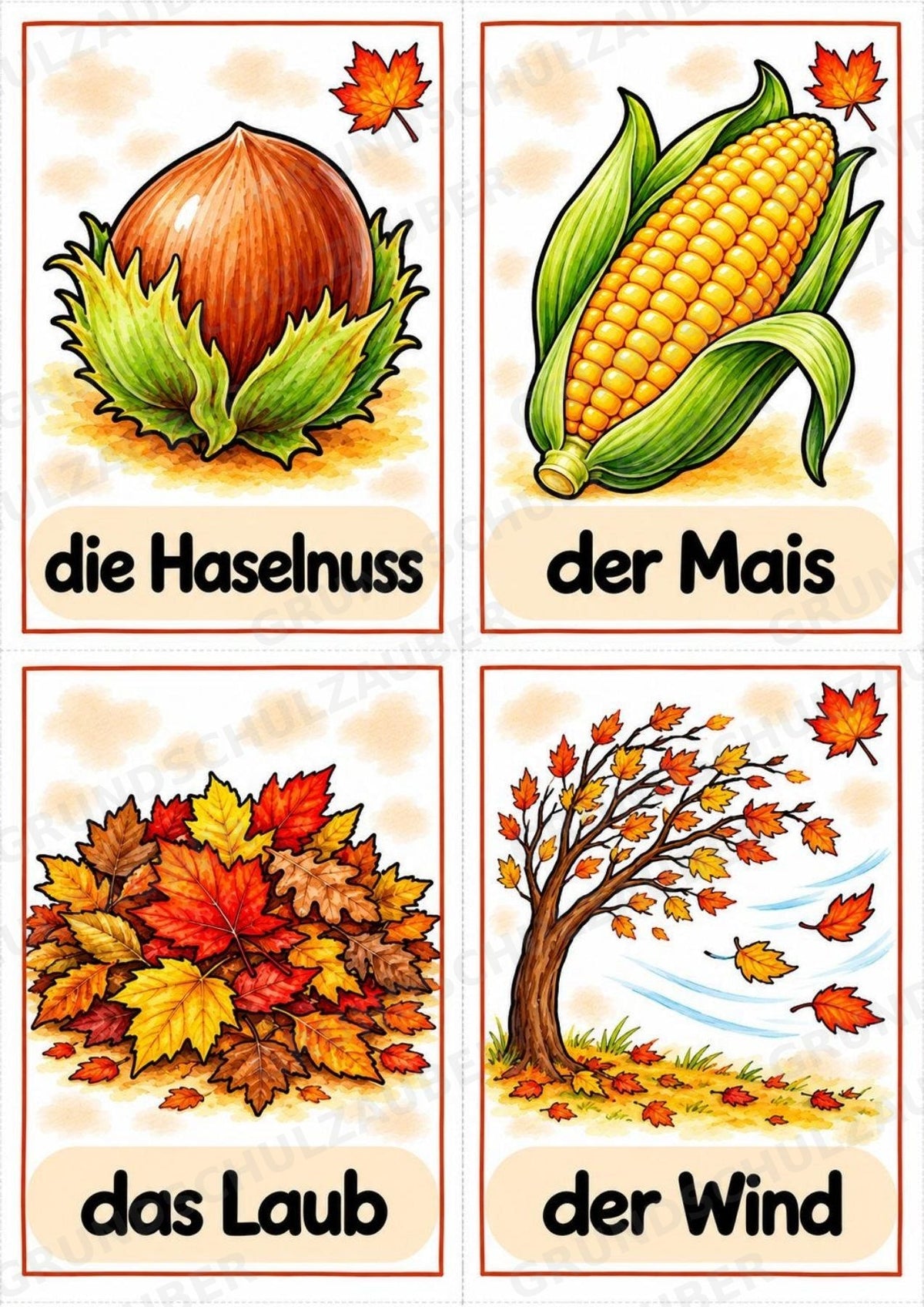 Herbst in der Grundschule | 10 Poster & 20 Bildkarten für Wortschatzarbeit, DaZ und Sprachförderung – Materialseite 15