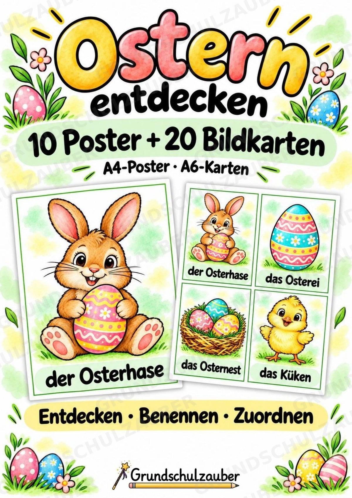 Ostern: 10 Poster & 20 Bildkarten für die Grundschule | Wortschatz mit Artikeln, Sprachförderung & DaZ – Cover