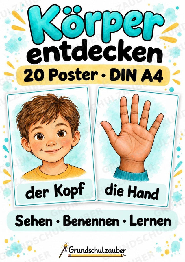 Körperteile kennenlernen – 20 Poster DIN A4 | Mein Körper, Sachunterricht Grundschule, DaZ & Sprachförderung – Cover