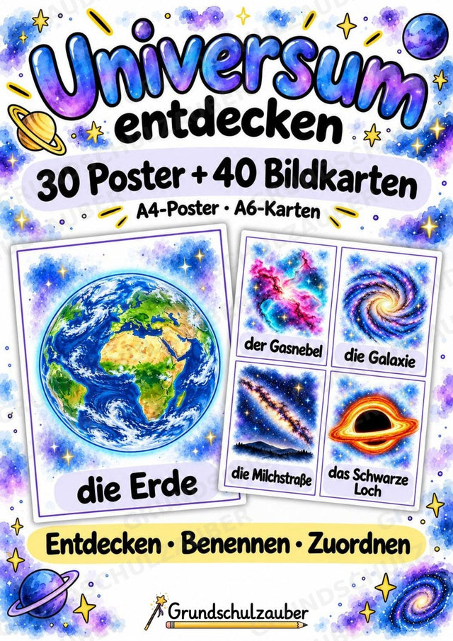 Universum & Weltraum: 30 Poster A4 + 40 Bildkarten A6 | Planeten, Sterne & Raumfahrt | Sachunterricht Grundschule & DaZ – Cover