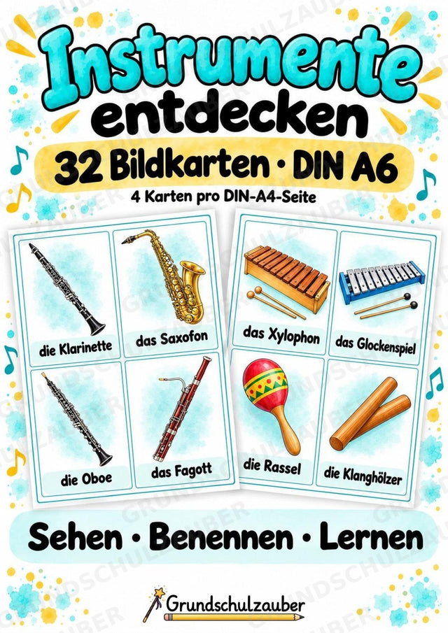 Musikinstrumente – 32 Bildkarten DIN A6 | Musikunterricht Grundschule & Wortschatz | PDF – Cover