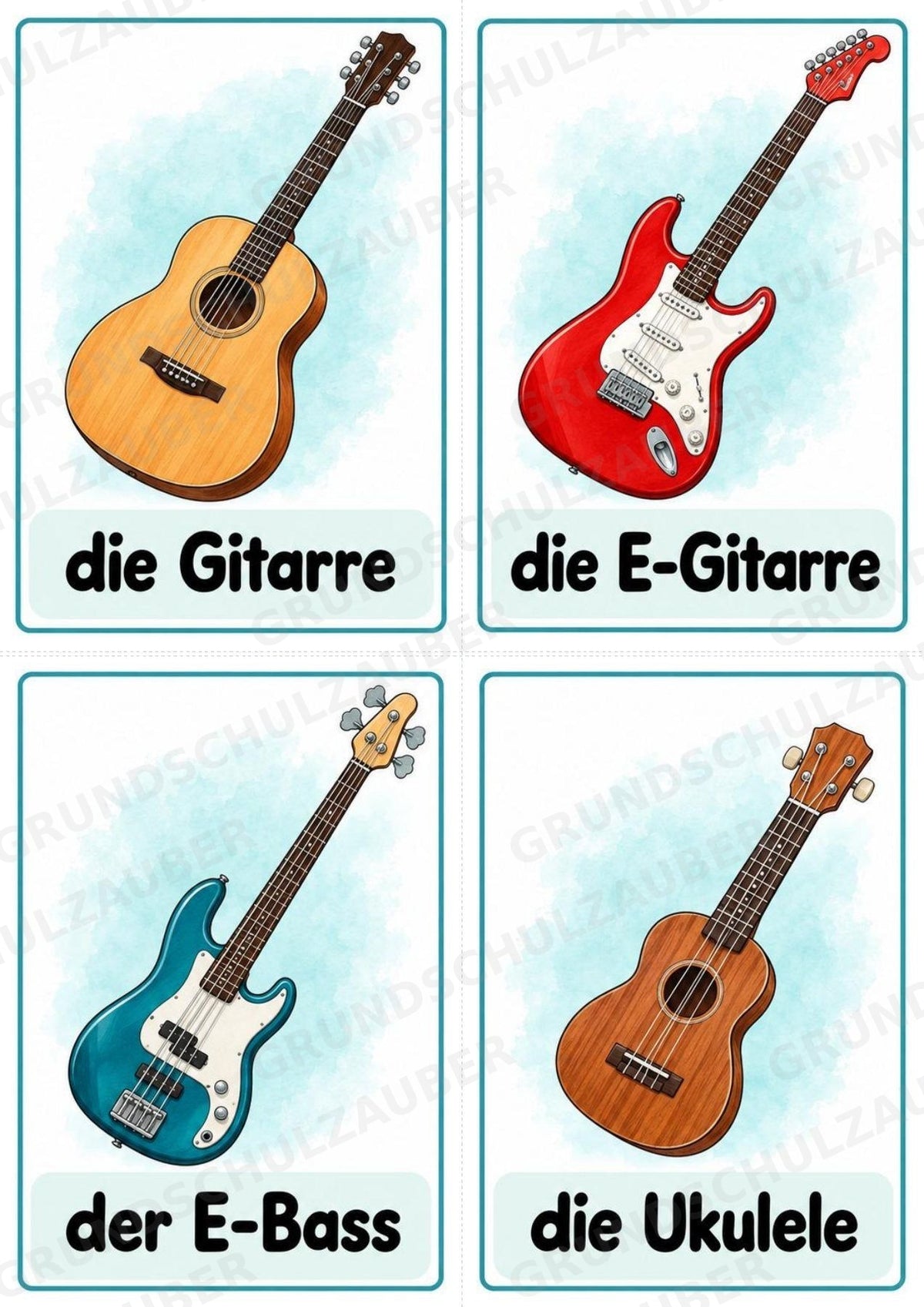Musikinstrumente – 32 Bildkarten DIN A6 | Musikunterricht Grundschule & Wortschatz | PDF – Materialseite 3
