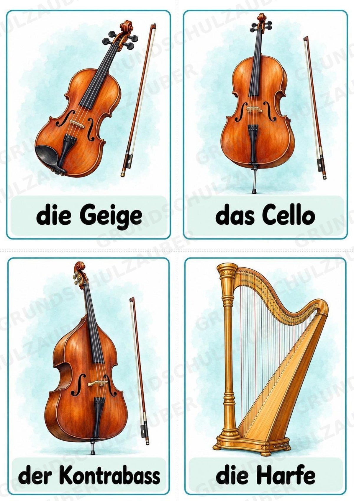Musikinstrumente – 32 Bildkarten DIN A6 | Musikunterricht Grundschule & Wortschatz | PDF – Materialseite 4